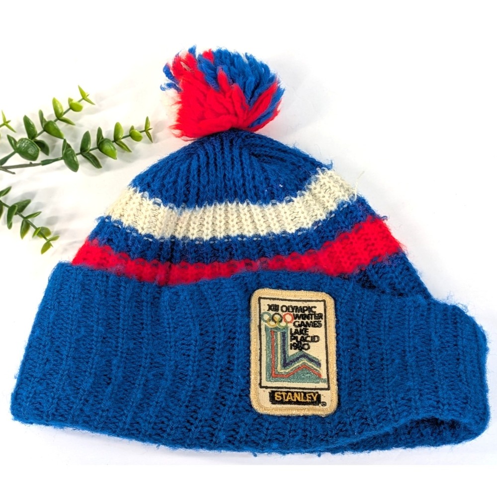 🇺🇸VTG XIII 1980 Olympic Winter Games Lake Placid Beanie Hat Knit Toque Stanley
